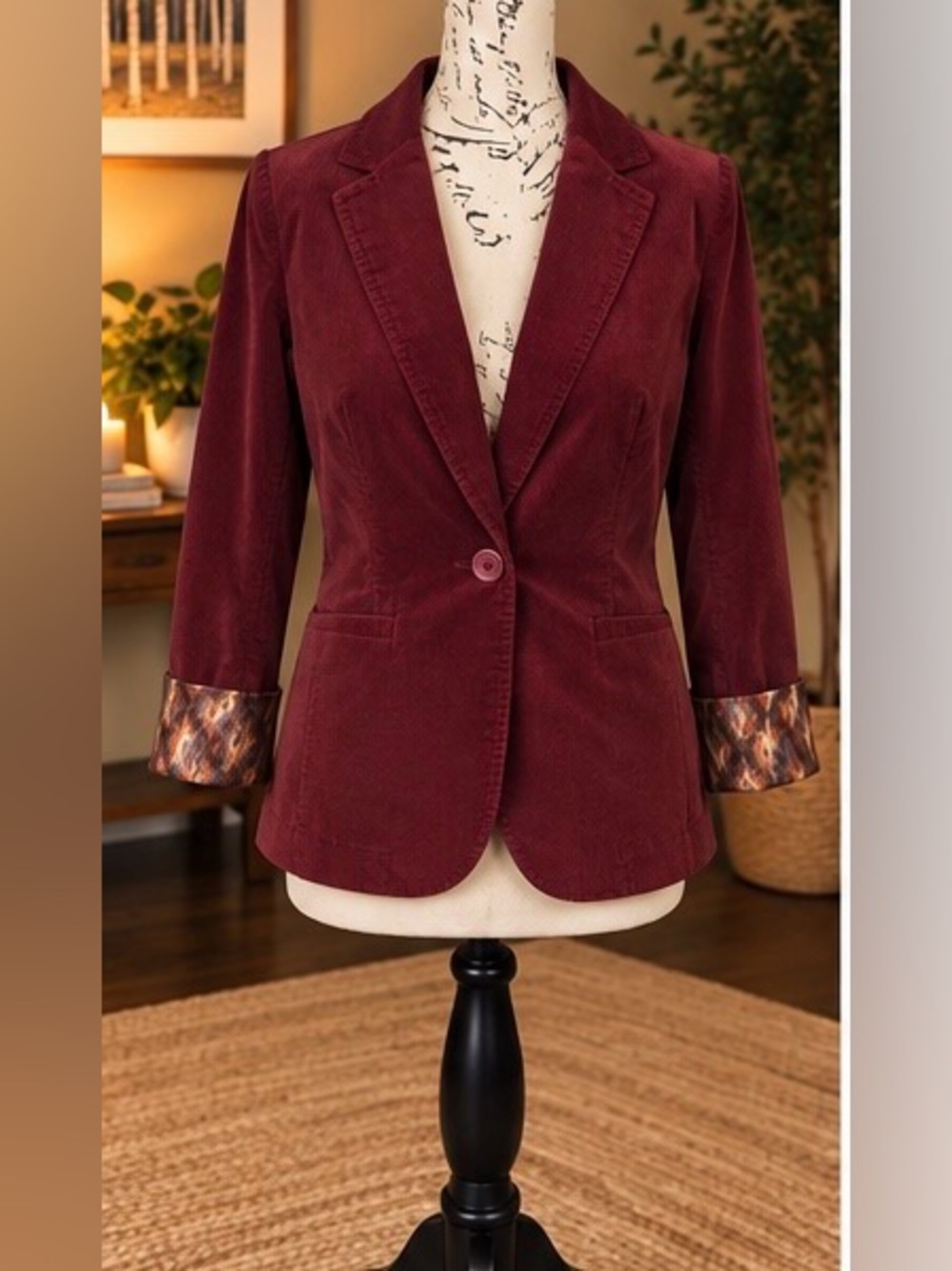 Calvin Klein Jeans Burgundy Corduroy Blazer Jacket Patterned Cuffs M